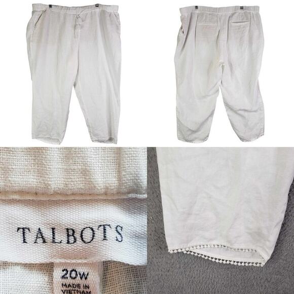 Talbots Pants Linen Women’s Plus Size 20 W Crop White Nantucket Lagenlook - Picture 1 of 10